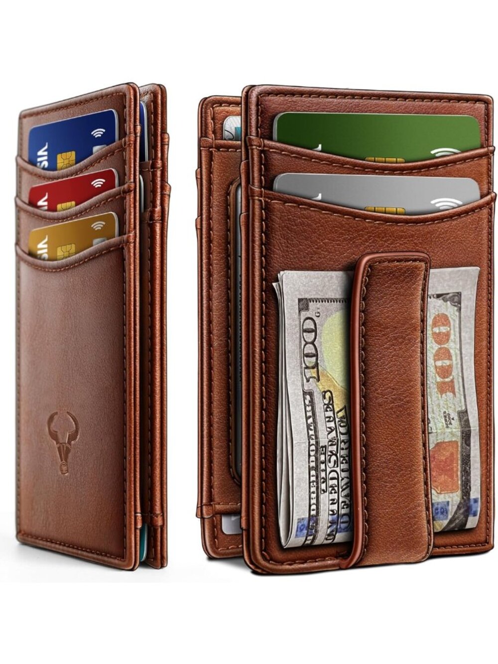 Slim Magnetic Leather Wallet with Money Clip for Men - Holds 12 Cards, Stylish